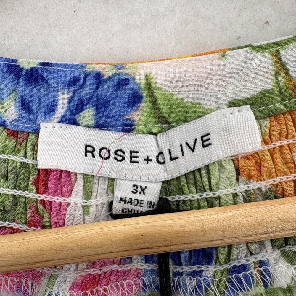 Rose + Olive Blouse Womens 3X Plus Multicolor Floral Flutter Sleeve Tunic Top - Picture 6 of 10